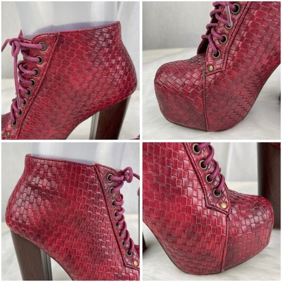 Vintage Brand Dark Red Faux Leather Platform High Heel Ankle Boots Size 6 - Picture 11 of 16